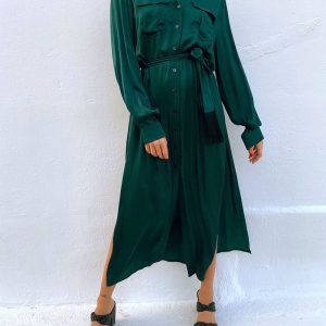 Silk dark green dress