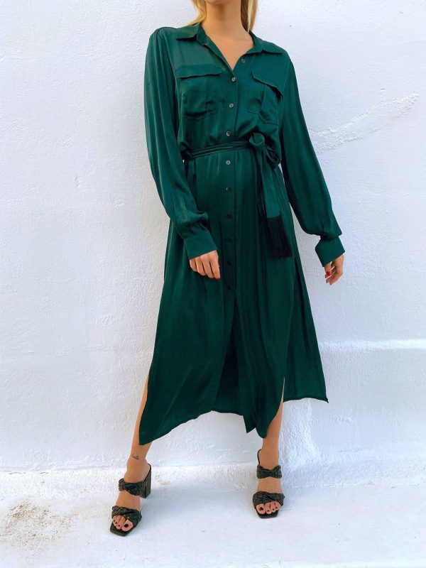 Silk dark green dress