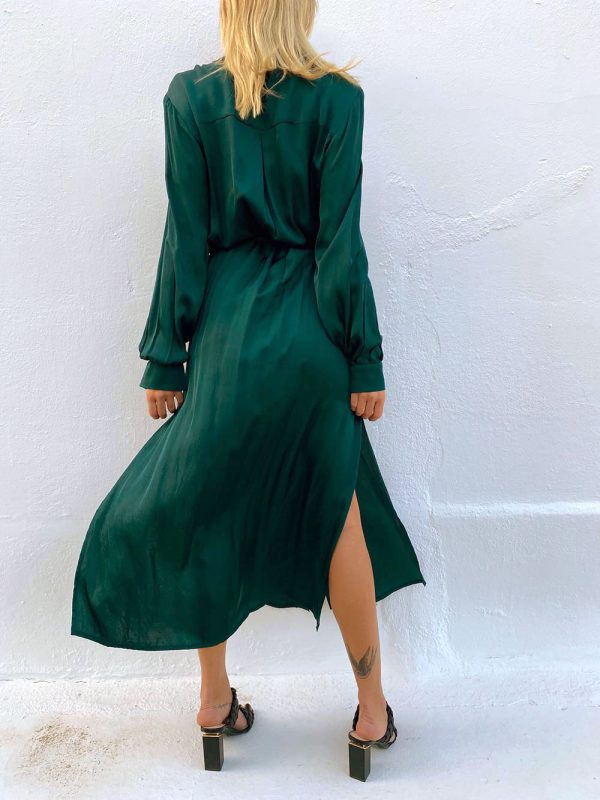 Silk dark green dress